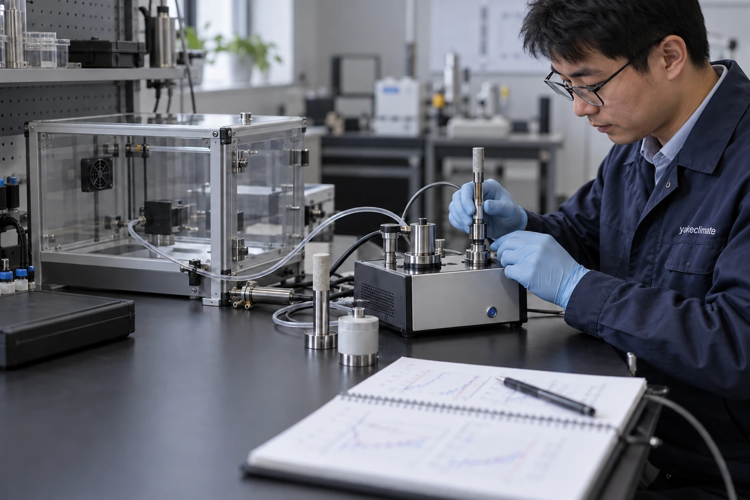 Ein chinesischer Techniker arbeitet mit Feuchtemessgeräten